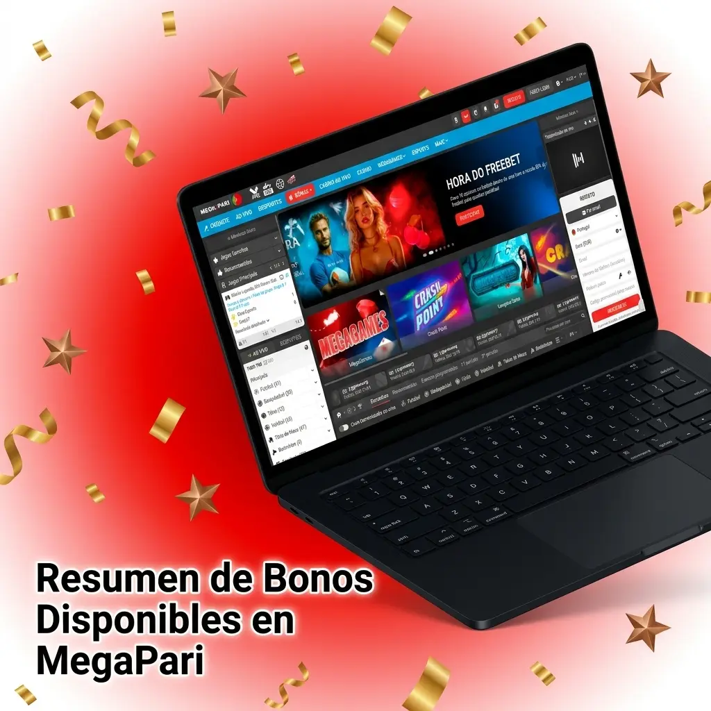 Tabla resumen de bonos disponibles en MegaPari para jugadores españoles: bienvenida, cashback, giros gratis y VIP