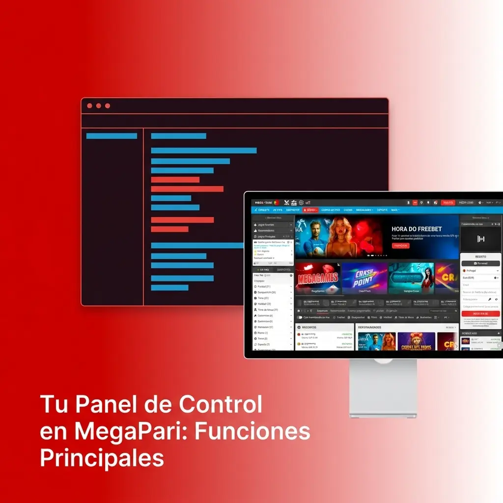 Panel de control MegaPari con funciones de caja, historial, bonos, programa VIP y configuración de cuenta