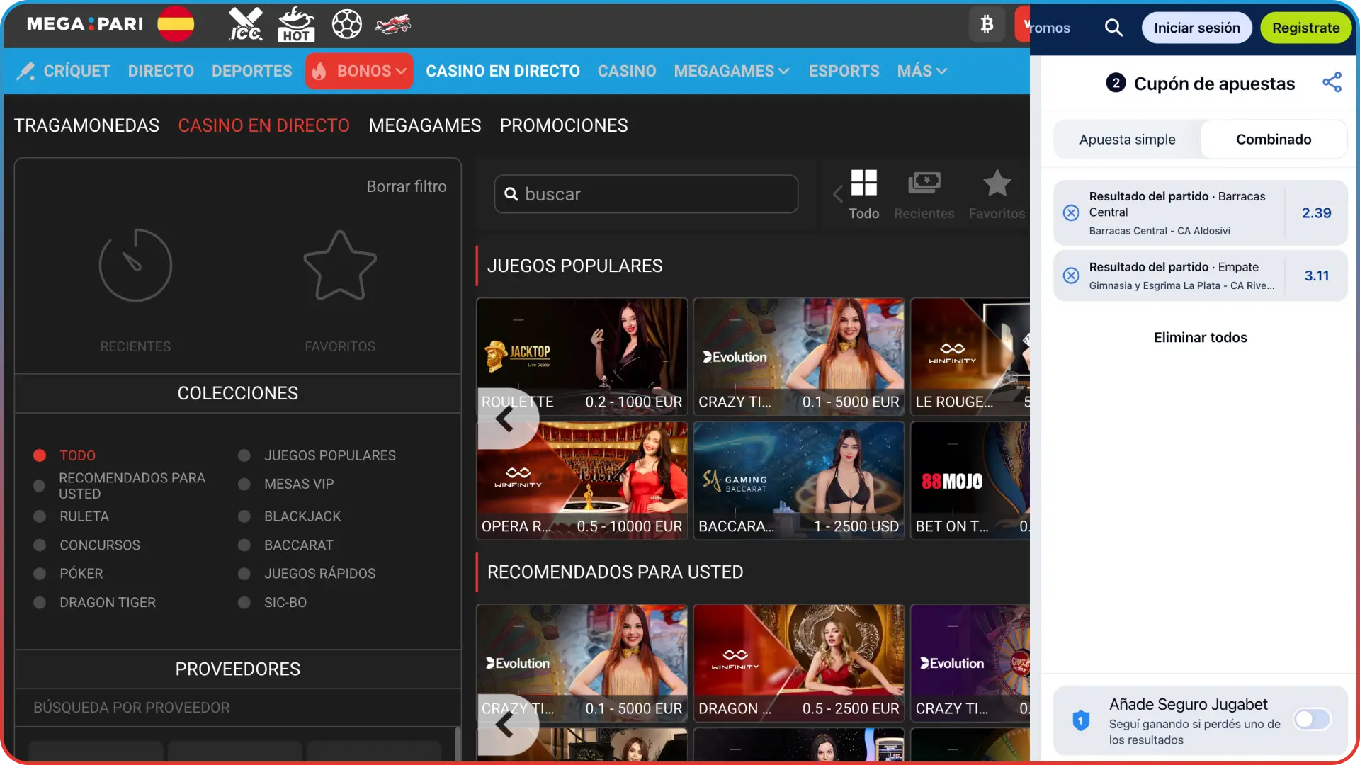 Accedé a la interfaz de casino en vivo en Megapari Casino España y jugá con crupieres reales.
