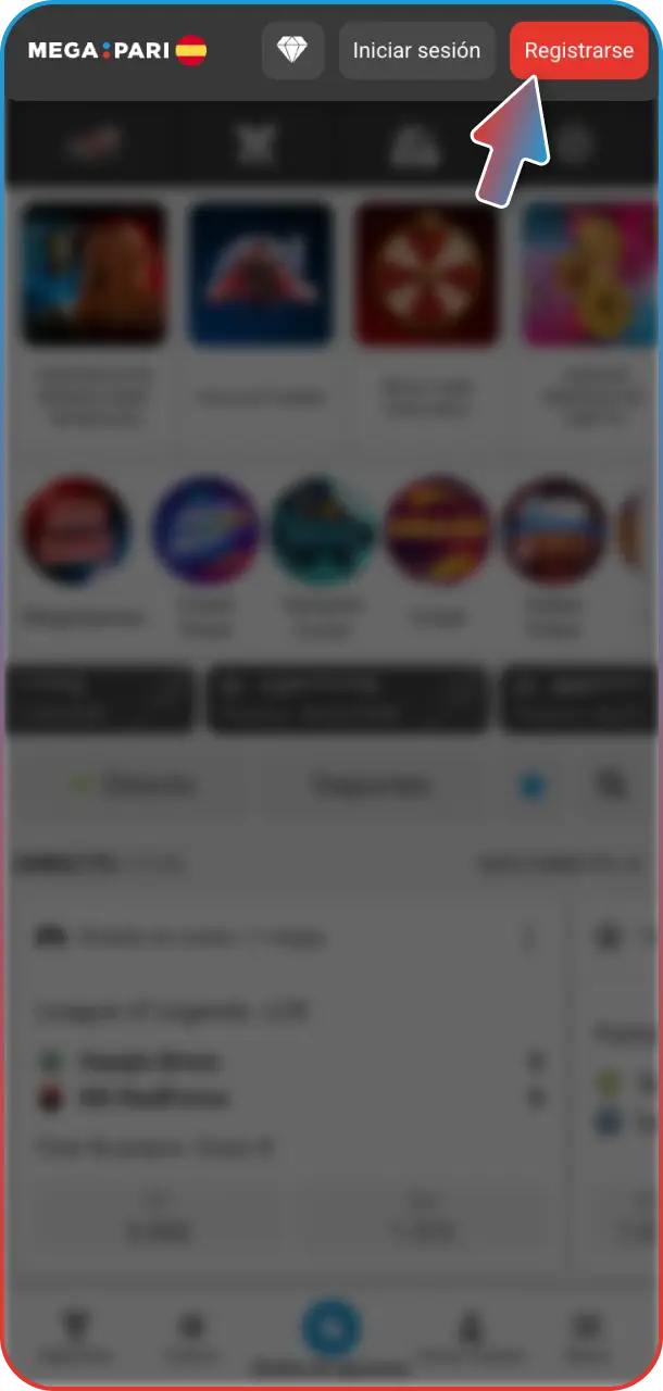 Abrí la aplicación e iniciá el registro en Megapari Casino España.