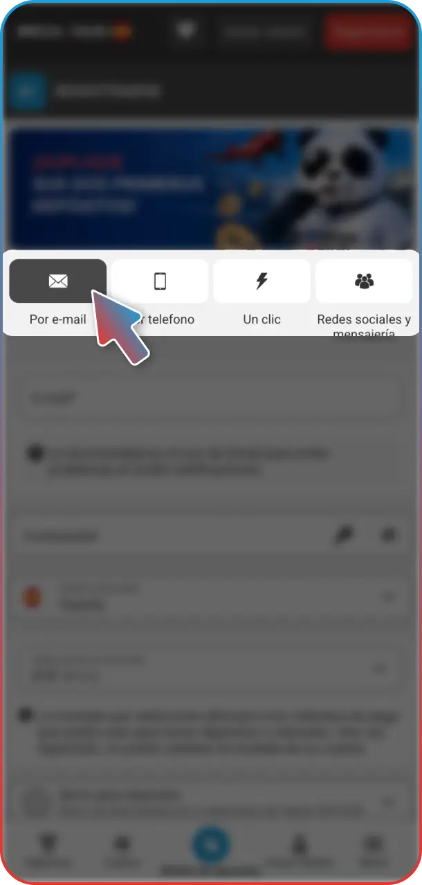Elegí tu método de registro preferido en Megapari Casino España.