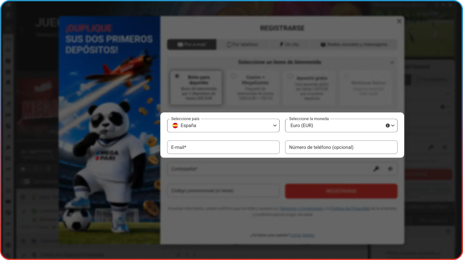Completá el formulario con tus datos personales para abrir tu cuenta en Megapari Casino España.