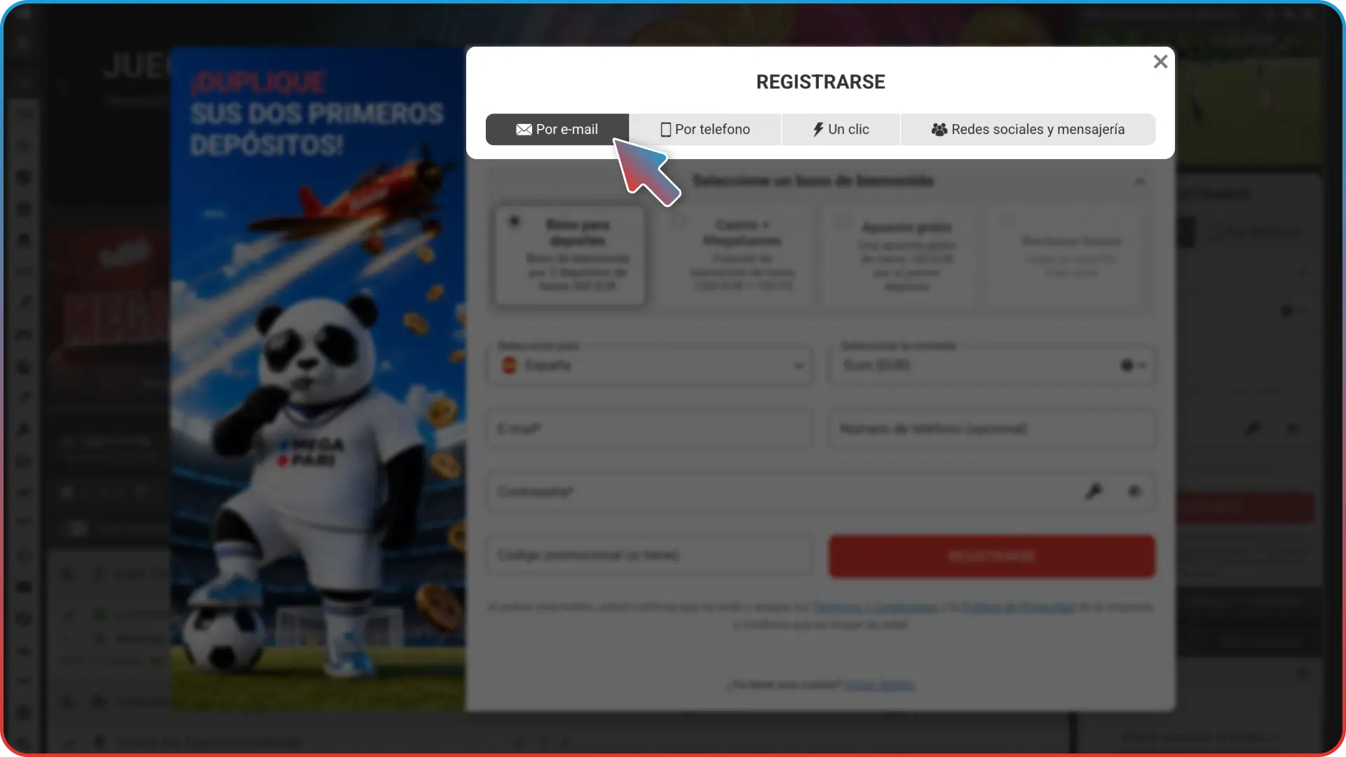Elegí tu método de registro preferido en Megapari Casino España.